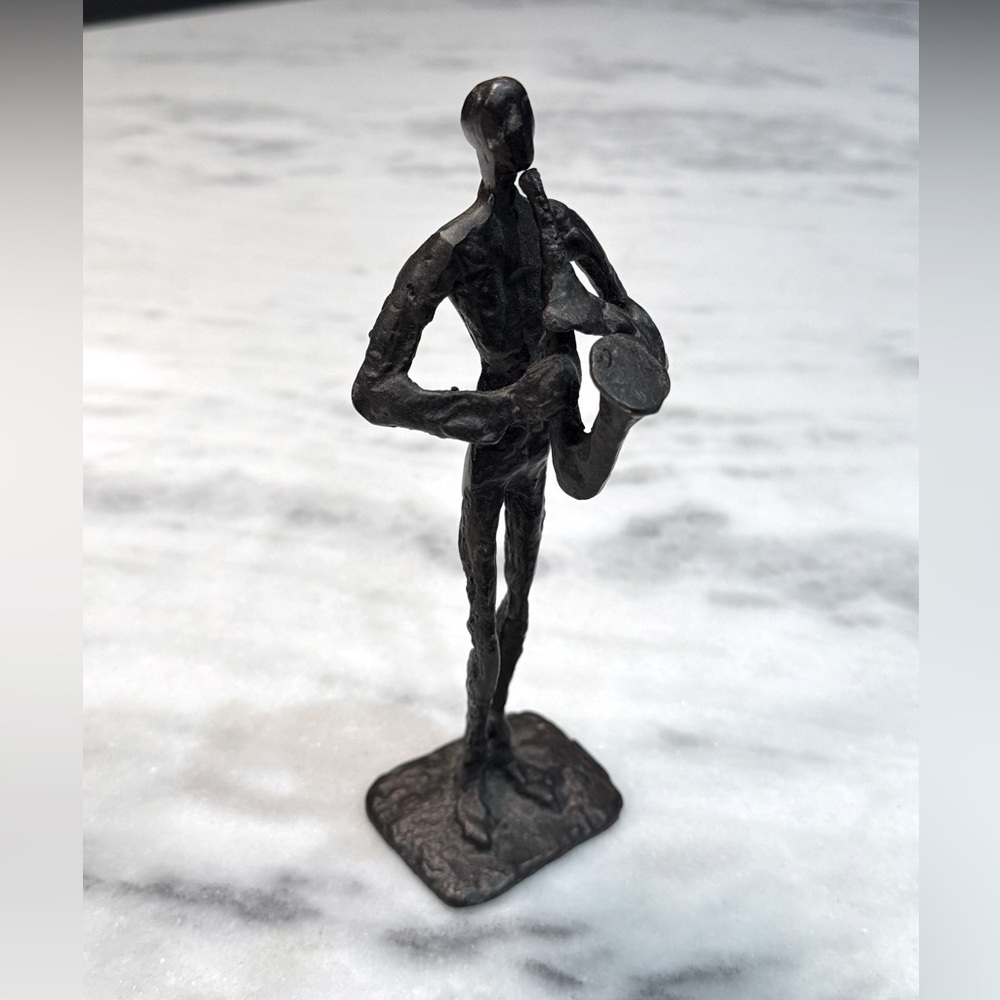 Vintage Metal Musician Saxophone Player Sculpture Cast Bronze 8”